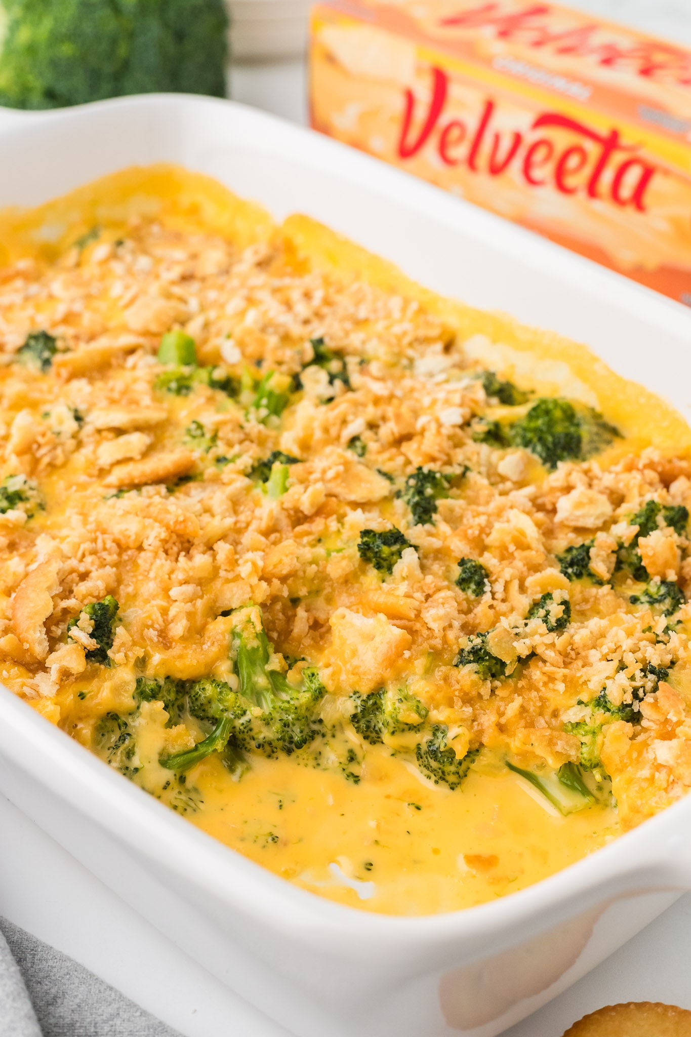 Broccoli Velveeta Casserole with Ritz Crackers