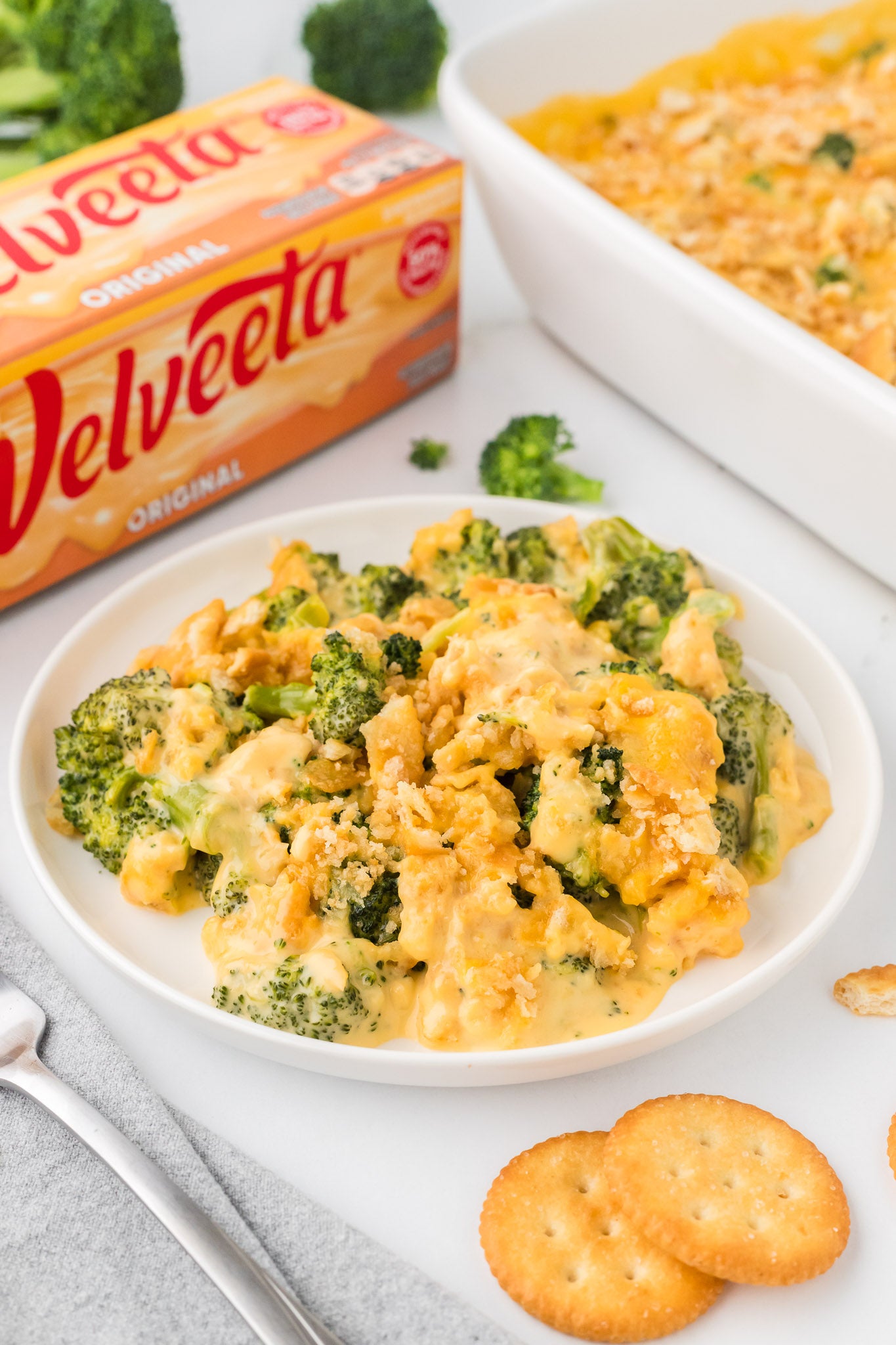 Broccoli Velveeta Casserole with Ritz Crackers