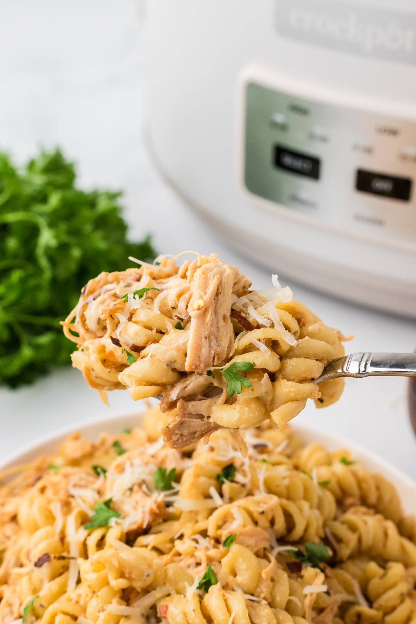 Crock Pot Garlic Parmesan Chicken Pasta